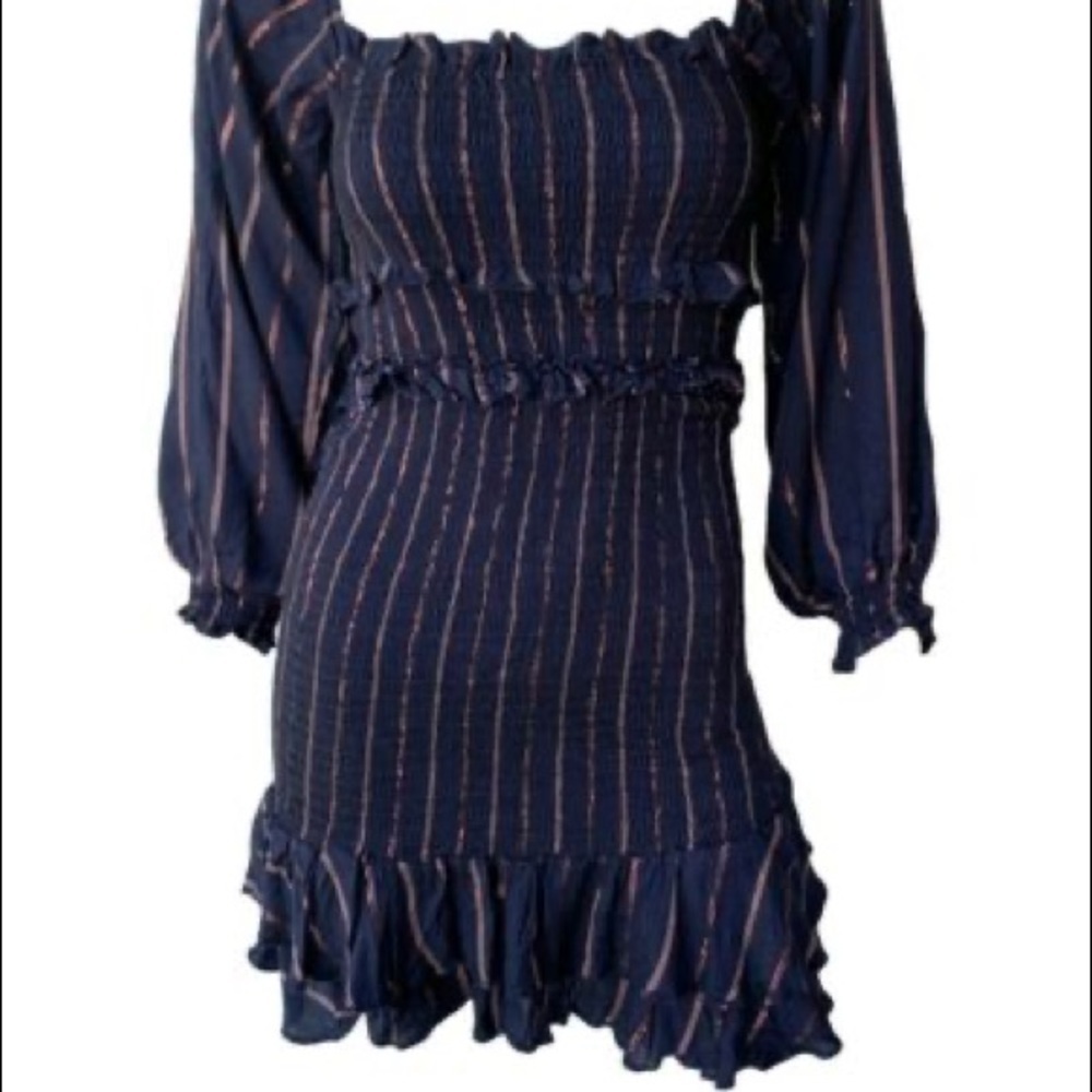 Vintage Havana Navy BlueSmockedMiniDressSize Small